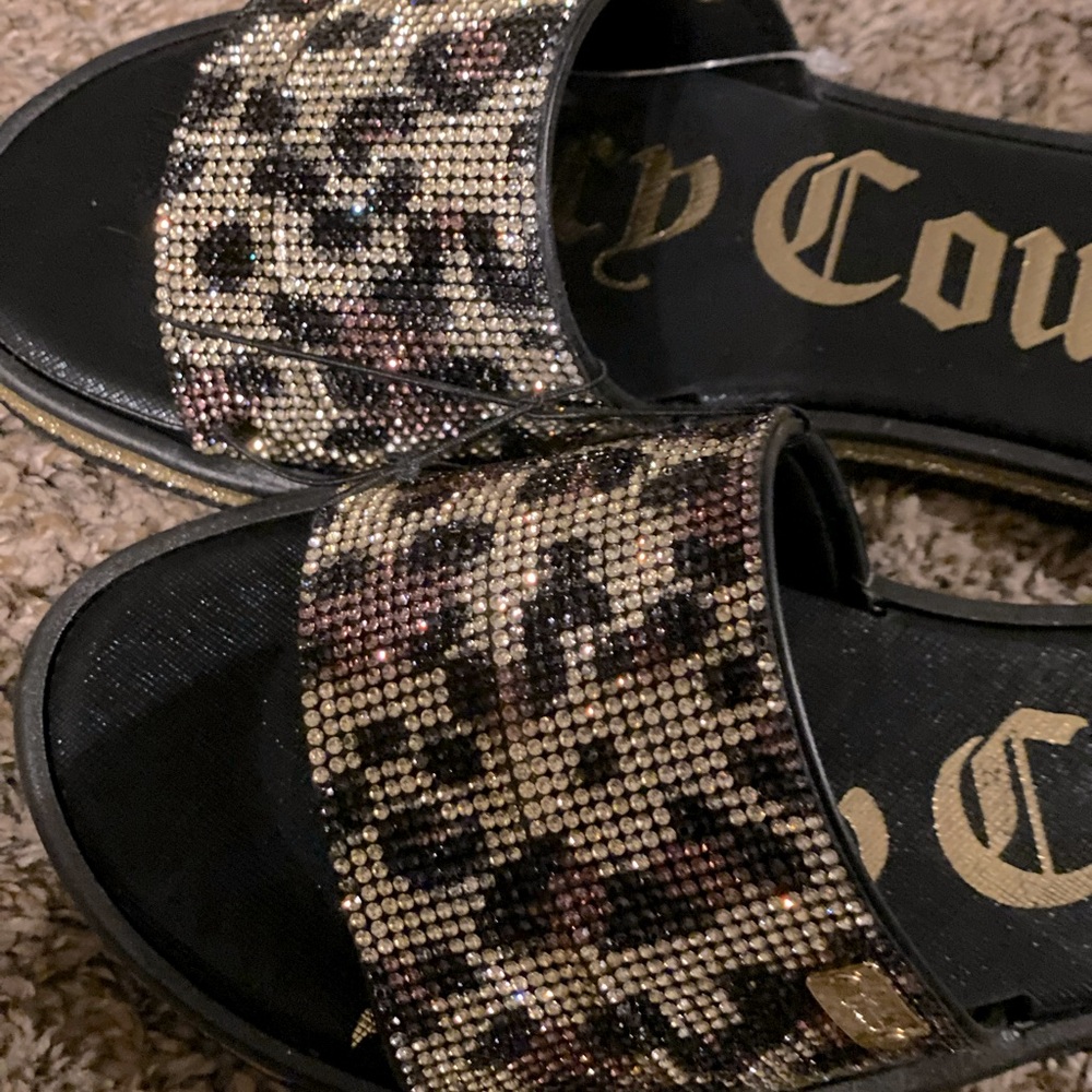 Bling bling!! Juicy slide sandals. Animal print but full of bling.